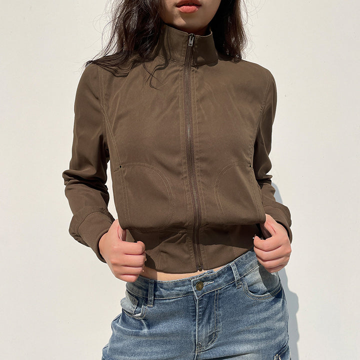 Damen nan taillierte Kurzjacke mit Stehkragen, durchgehendem Reißverschluss und elastischem Bund Echo Archiv