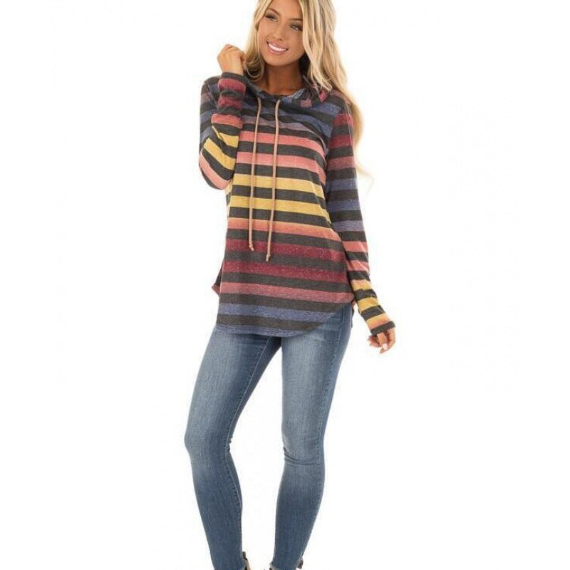 Damen Gestreiftes Kapuzenlongsleeve mit Tunika-Silhouette – Auréline