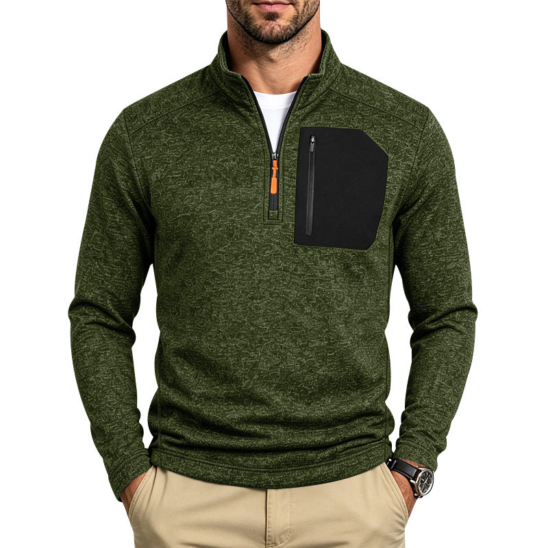 Herren Texturierter Troyer-Pullover mit halbem Reißverschluss und Brust-Zip-Tasche Echoarchiv