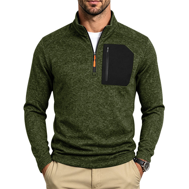 Herren Texturierter Troyer-Pullover mit halbem Reißverschluss und Brust-Zip-Tasche Echoarchiv