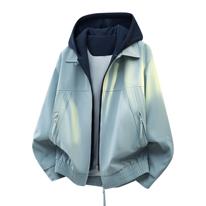 Herren Urbaner Layering-Bomber mit kontrastierender Kapuzen-Innenjacke und Reißverschlusstaschen Echoarchiv