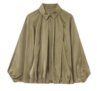 Damen 100+ weite geraffte Blusenjacke mit Hemdkragen und Frontreißverschluss Echo Archiv