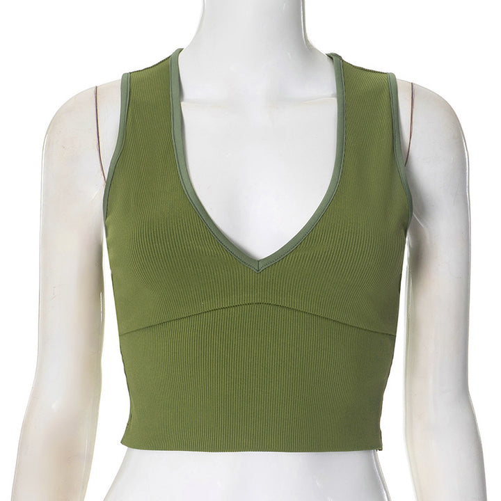 Damen Crop-Top mit stylischem V-Ausschnitt und feiner Rippstruktur Echo Archiv