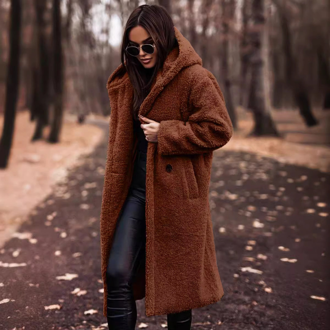 Damen kuschelige Teddyjacke im Oversized-Stil mit Kapuze Echoarchiv