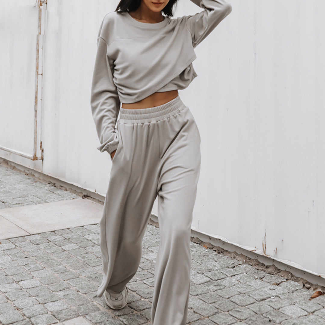 Damen nan weites Lounge-Hosen-Set mit hohem Komfortbund und kurzem Sweatshirt Echo Archiv