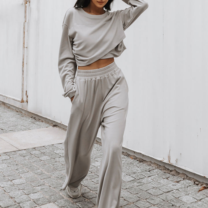 Damen nan weites Lounge-Hosen-Set mit hohem Komfortbund und kurzem Sweatshirt Echo Archiv