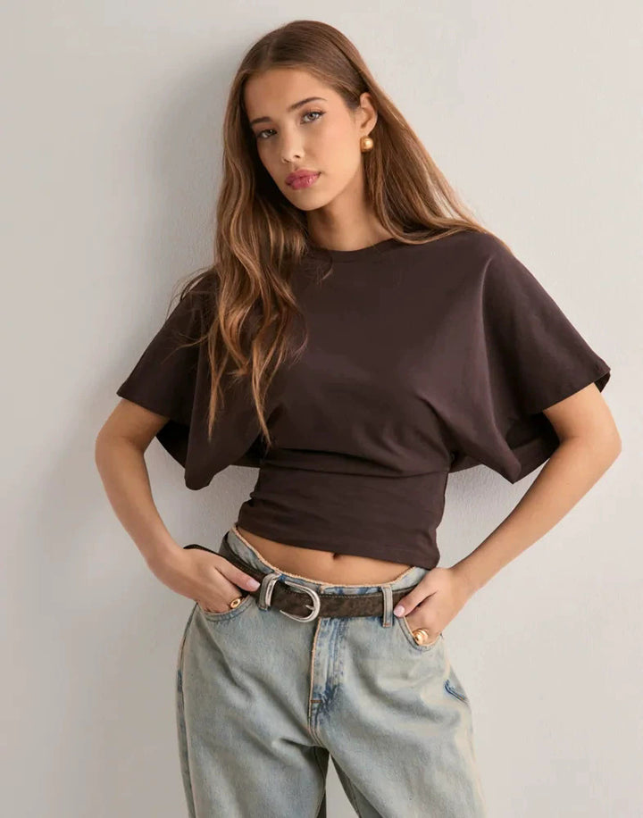 Damen lässiges Crop-Top mit weichem Griff und überschnittenen Schultern Echo Archiv