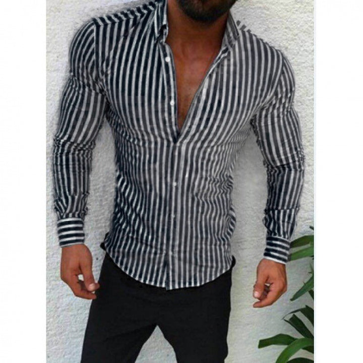 Herren Figurbetontes Button-Down-Hemd mit vertikalen Kontraststreifen und tailliertem Schnitt Echo Archiv
