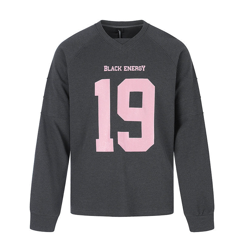 Damen Oversize-Sweatshirt mit V-Ausschnitt, Raglanärmeln und typografischem Frontprint Echoarchiv