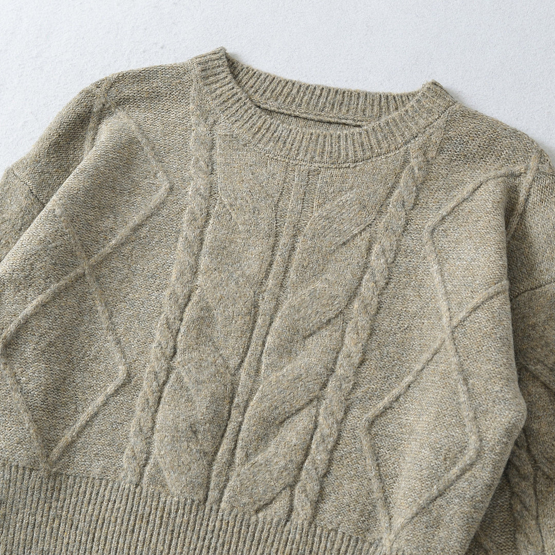 Damen Kurzer Zopfmuster-Strickpullover mit tailliertem Rippbündchen Echoarchiv