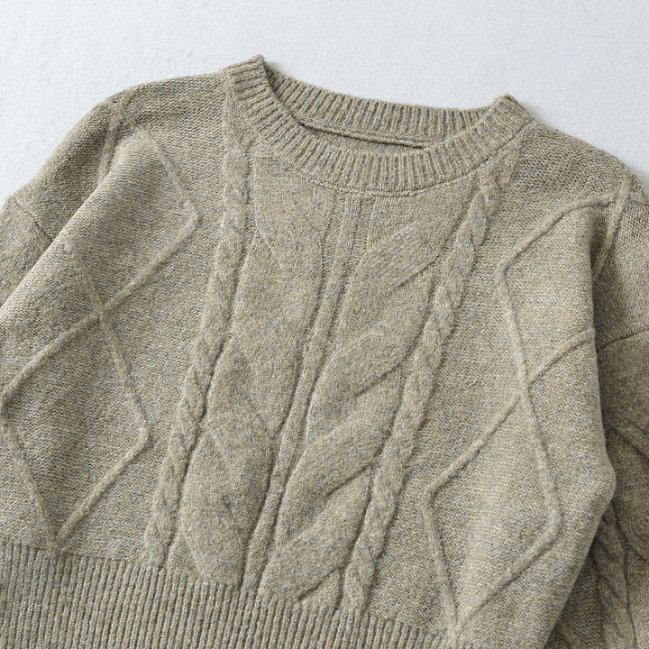 Damen Kurzer Zopfmuster-Strickpullover mit tailliertem Rippbündchen Echoarchiv