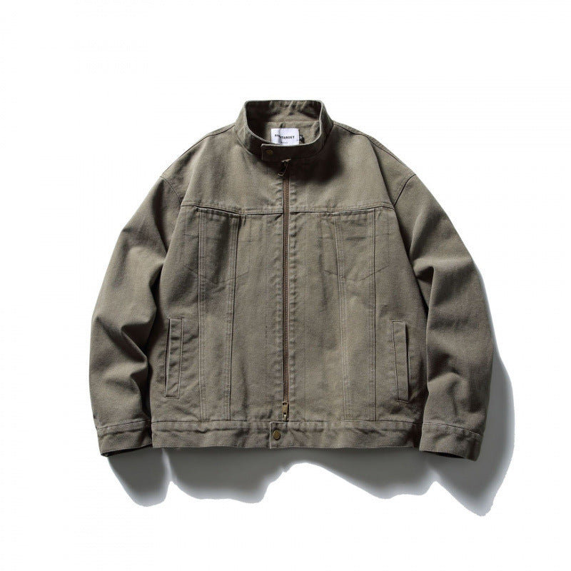 Herren Boxy Canvas-Jacke mit Stehkragen, Reißverschluss und Nahtpaneelen Echo Archiv