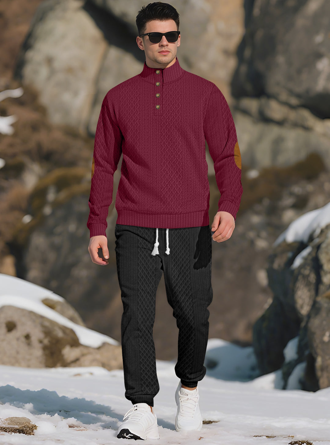Herren Bequemer Strickpullover mit Stehkragen und modischen Knöpfen Echoarchiv