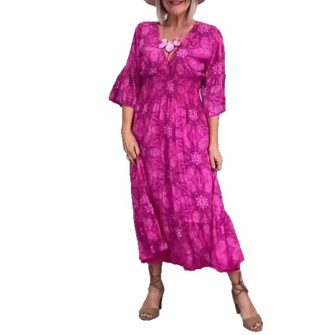 Damen nan luftiges Midikleid mit V‑Ausschnitt, Stufensaum und halblangen Volantärmeln Echo Archiv
