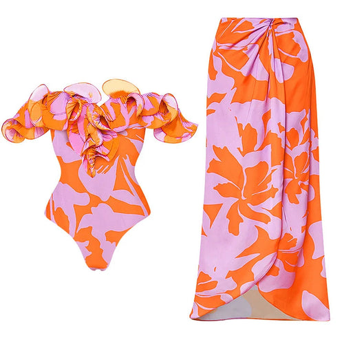 Damen Einteiliger Badeanzug mit eleganten Rüschendetails Echo Archiv