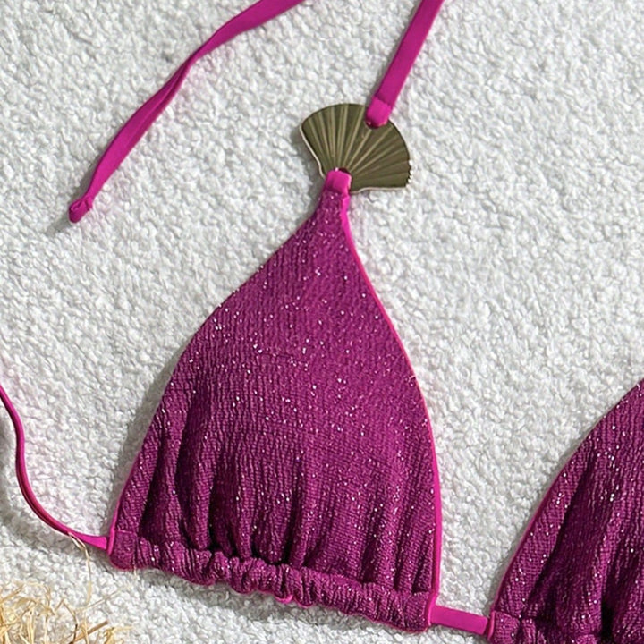 Damen Triangel-Bikini mit glitzerndem Stoff und Muscheldetails Echo Archiv
