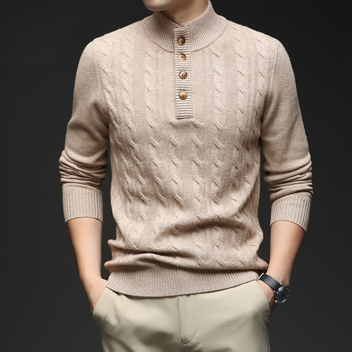 Herren Strickpullover mit Stehkragen und Knopfleiste Echoarchiv