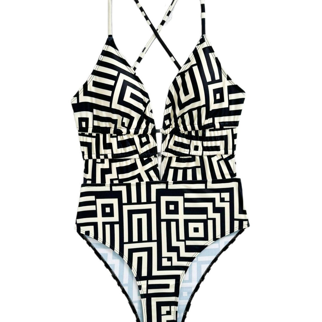 Damen Einteiliger Badeanzug mit geometrischem Muster Echo Archiv