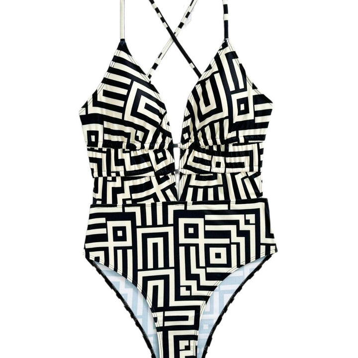 Damen Einteiliger Badeanzug mit geometrischem Muster Echo Archiv