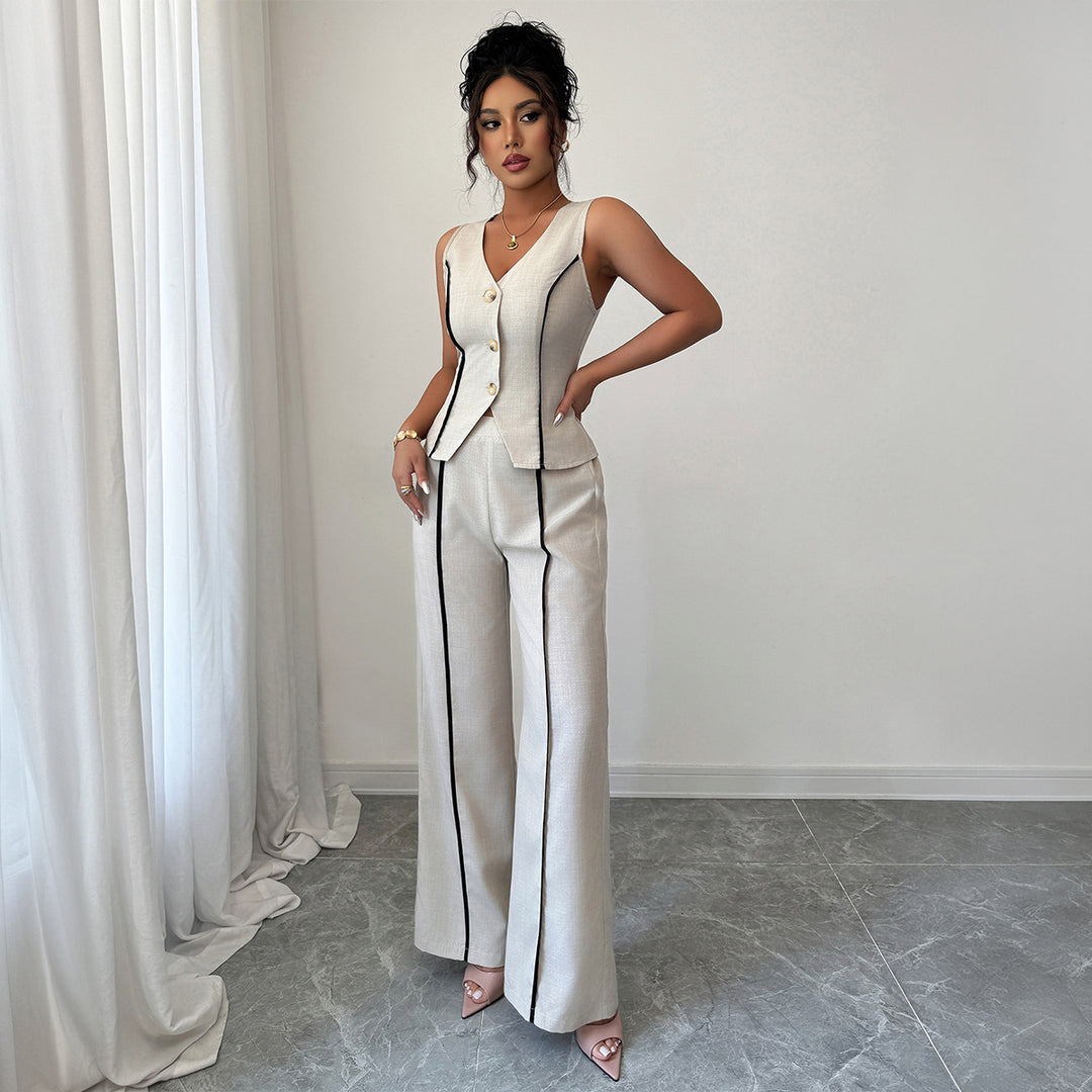 Damen elegante Hose-Anzug mit tailliertem Oberteil und Knopfdetails Echo Archiv
