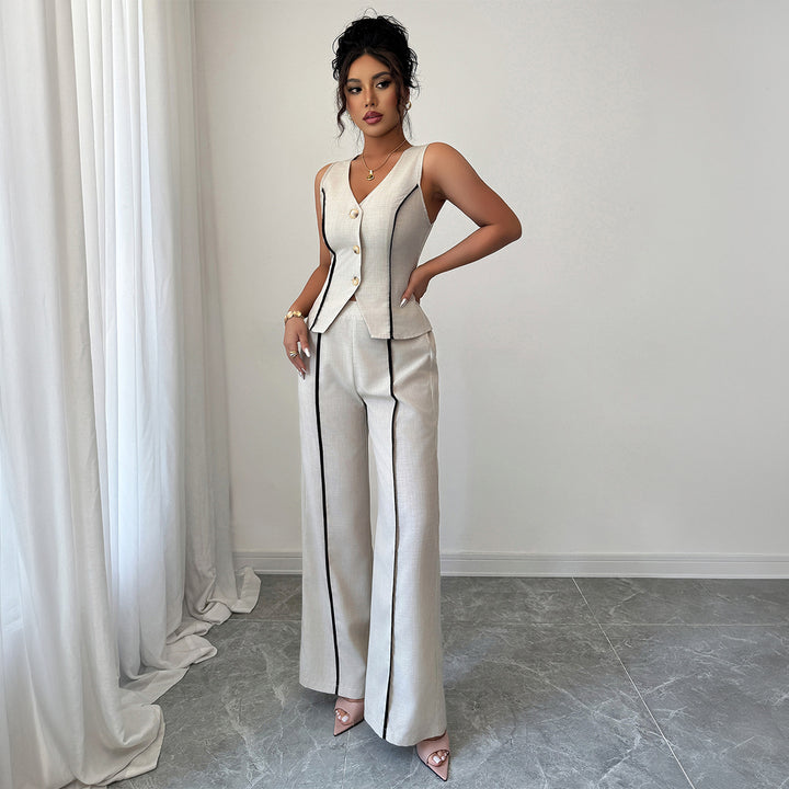 Damen elegante Hose-Anzug mit tailliertem Oberteil und Knopfdetails Echo Archiv