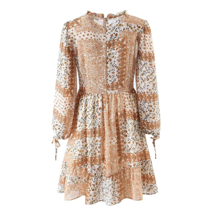 Damen nan geblümtes Boho Midi-Kleid mit Stufenrock und Rüschenkragen Echo Archiv