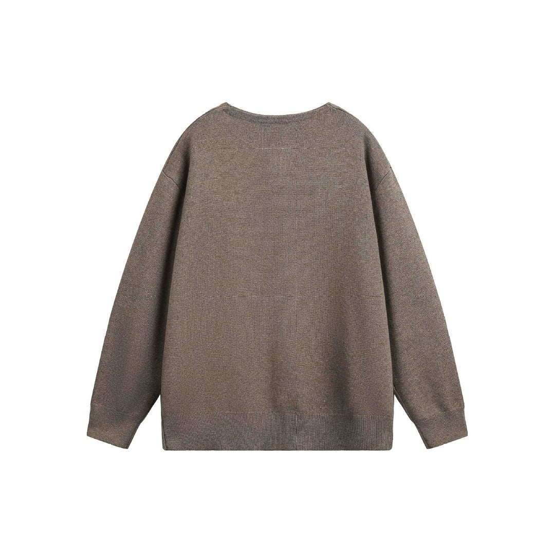 Damen Oversize-Strickpullover mit Knopfdetail am Rundhalsausschnitt Echoarchiv