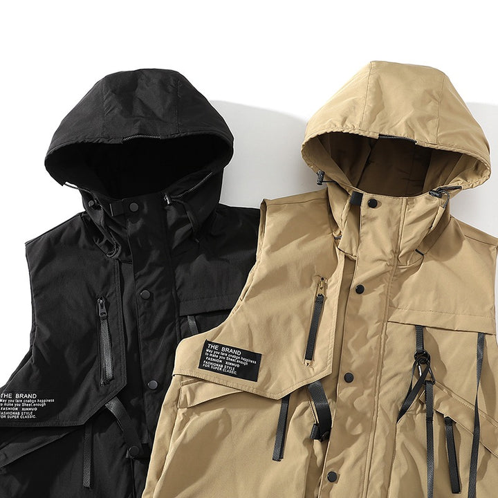 Herren funktionale Outdoor-Weste mit verstellbarem Kapuzendesign und vielseitigen Taschen Echoarchiv