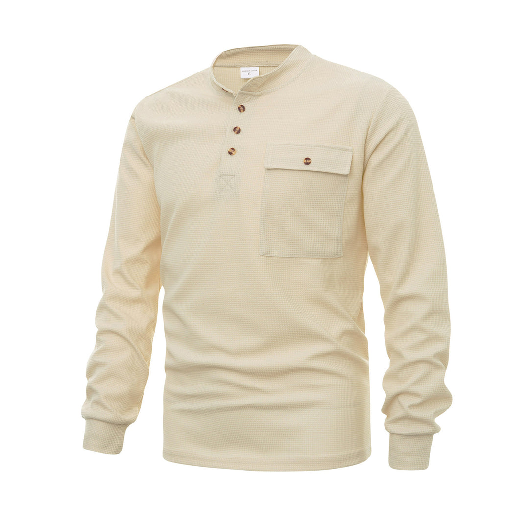 Herren Langarm-Henley-Shirt aus hochwertiger, strukturiertem Baumwolle Echoarchiv