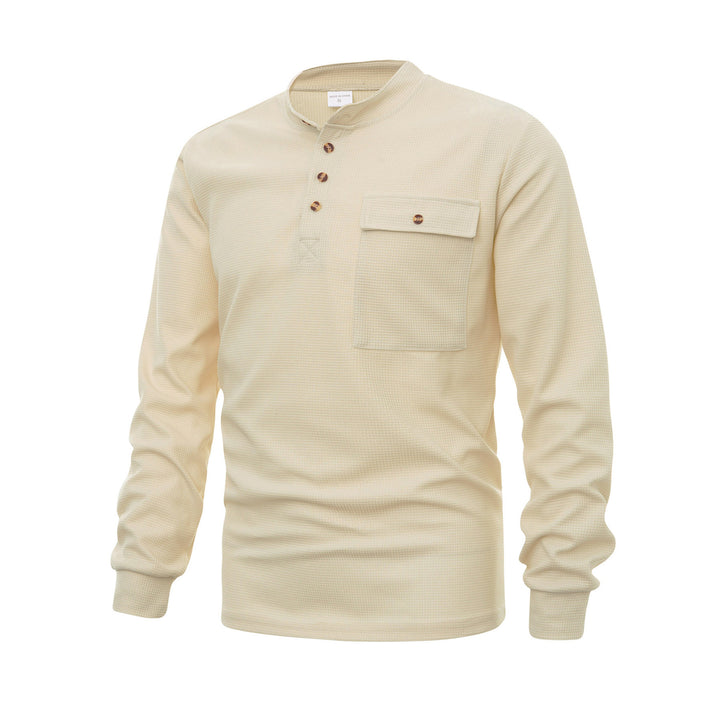 Herren Langarm-Henley-Shirt aus hochwertiger, strukturiertem Baumwolle Echoarchiv