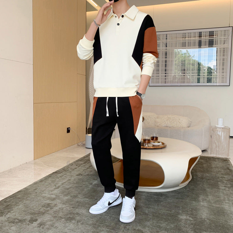Herren Zweiteiliges Colorblock-Trainingsset mit Polokragen & konischer Jogginghose Echoarchiv