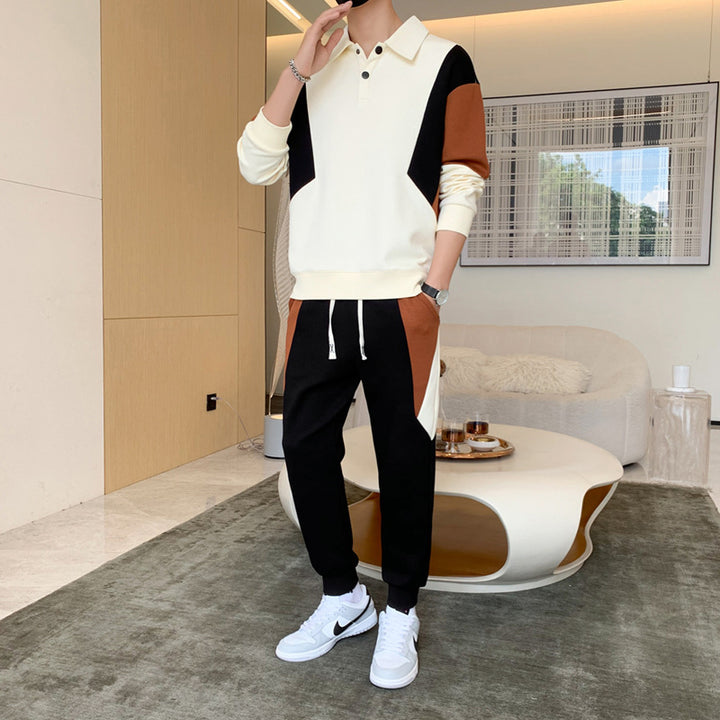 Herren Zweiteiliges Colorblock-Trainingsset mit Polokragen & konischer Jogginghose Echoarchiv