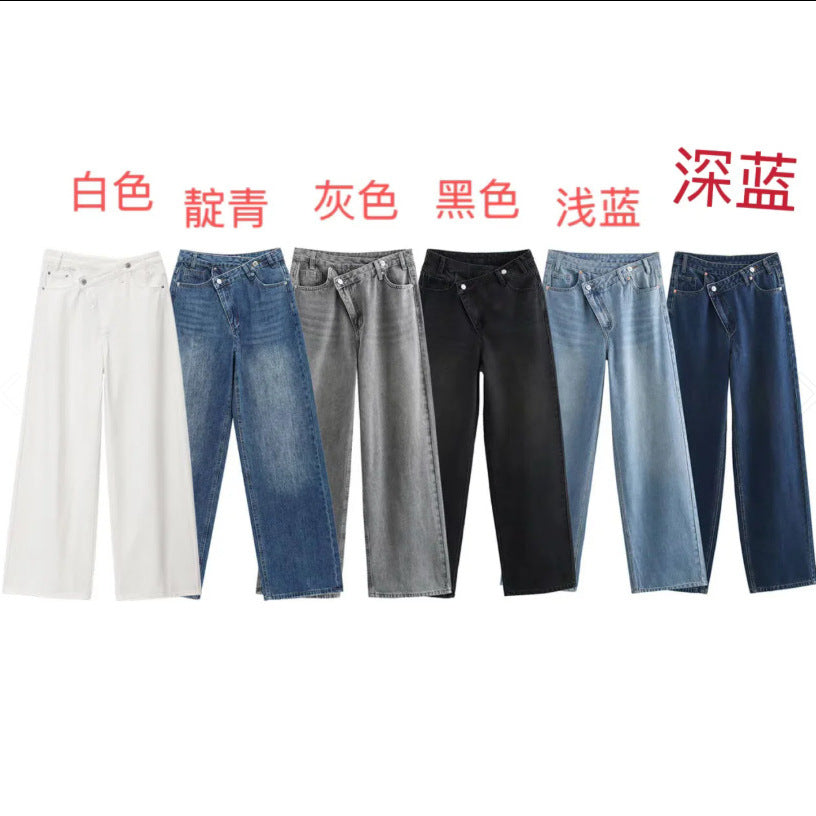 Damen weit geschnittene Jeans im modernen Design mit asymmetrischem Schnitt Echo Archiv