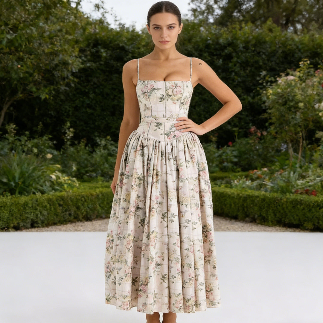 Damen Elegantes Maxikleid mit floralem Muster und schulterfreiem Design Echo Archiv