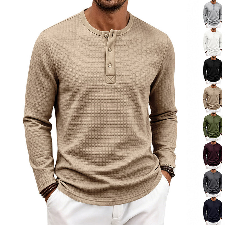Herren Texturiertes Thermo-Henley-Langarmshirt mit Waffelstruktur und abgerundetem Saum Echoarchiv