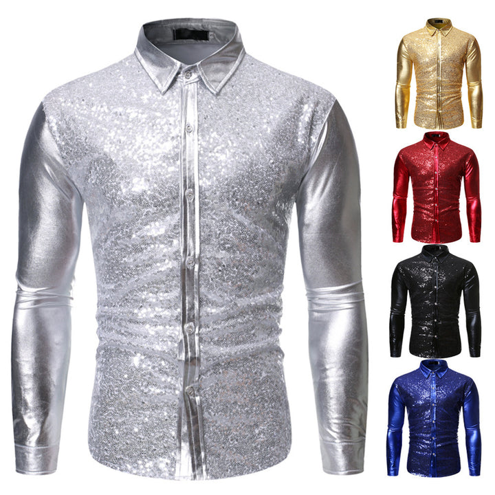 Herren Glitzernde Paillettenhemd mit modernem Slim-Fit-Schnitt Echoarchiv