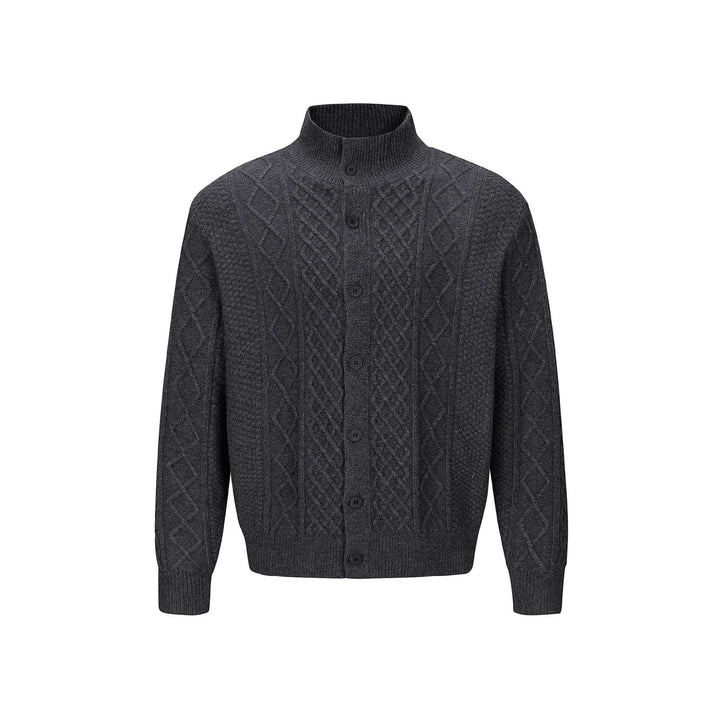 Herren Strickcardigan mit Zopfmuster, Stehkragen und knöpfbarer Front Echoarchiv