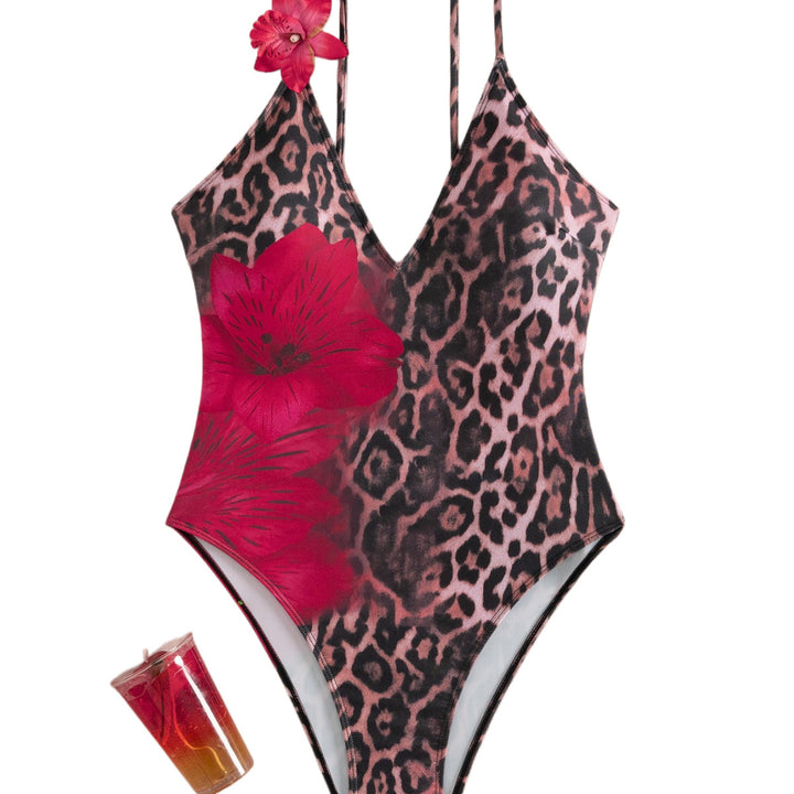 Damen Einteiliger Badeanzug mit animalischem Design und floralen Akzenten Echo Archiv