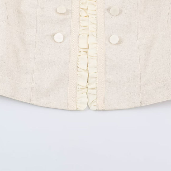 Damen Gekürzte taillierte Jacke mit Stehkragen Rüschenblende und Zierknöpfen Echo Archiv
