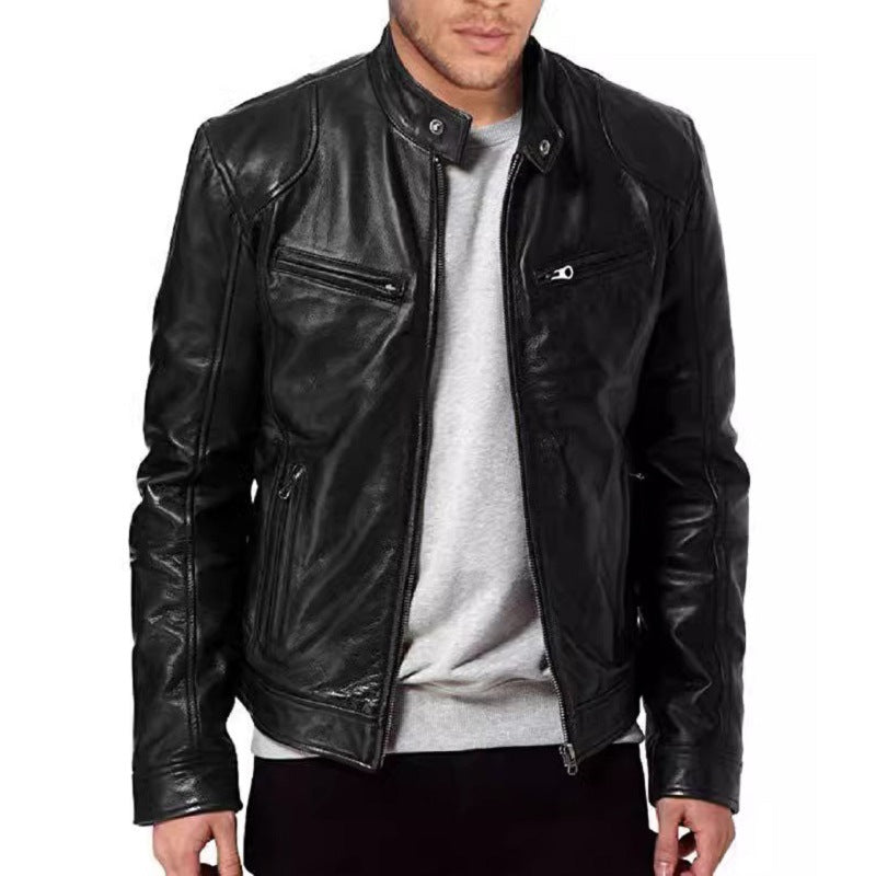 Herren Kunstlederjacke im modernen Motorradstil mit praktischen Reißverschlusstaschen Echoarchiv