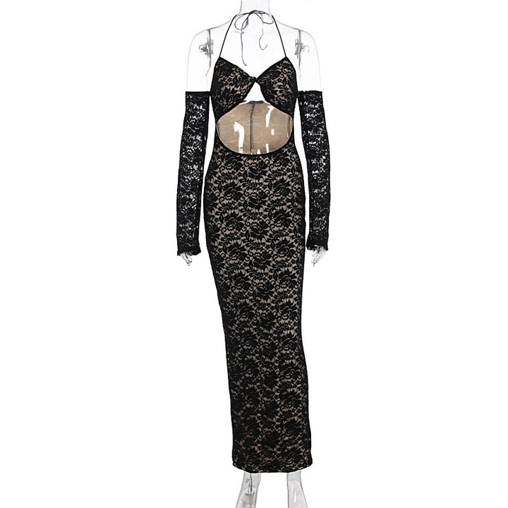 Damen aufregendes Spitzenkleid mit tiefem Rückenausschnitt und langem Arm Echo Archiv