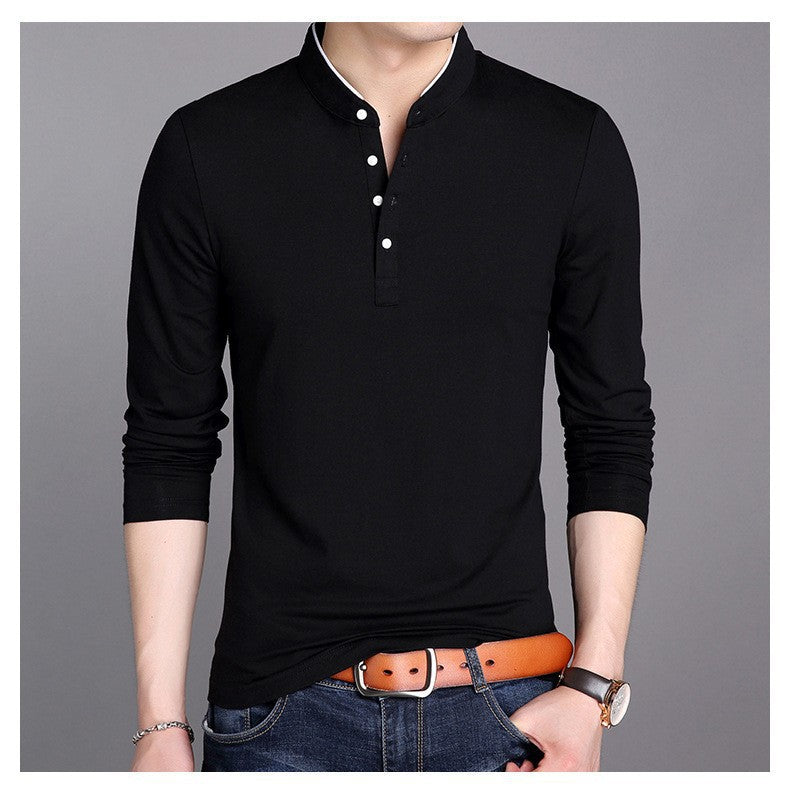 Herren langärmliges Polohemd mit modernem Stehkragen und eleganten Knopfdetails Echoarchiv