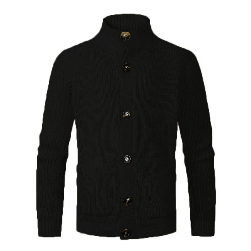 Herren modischer Strickcardigan mit hohem Kragen und Knopfdetails Echoarchiv