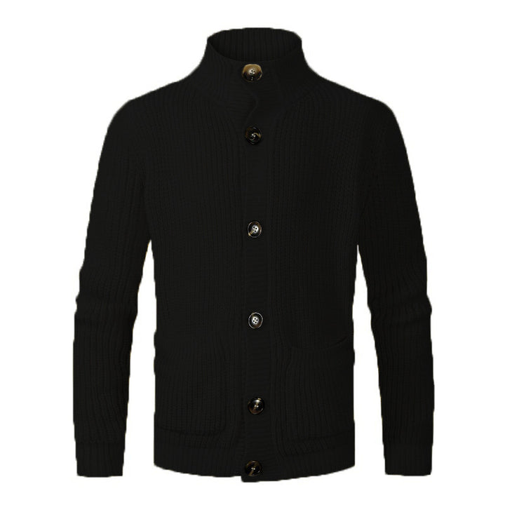 Herren modischer Strickcardigan mit hohem Kragen und Knopfdetails Echoarchiv