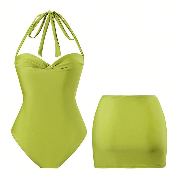 Damen Designer Badeanzug mit elegantem Wickeldesign und goldenen Akzenten Echo Archiv