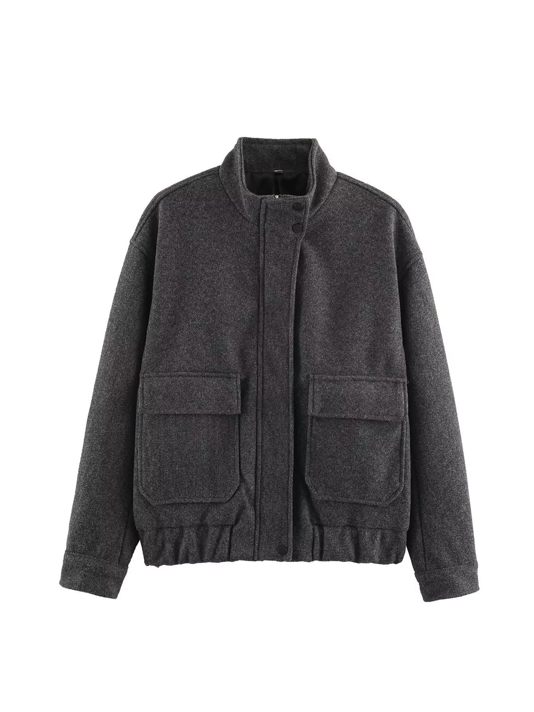 Damen Boxy Wollmix‑Blousonjacke mit Stehkragen, großen Pattentaschen und elastischem Saum Echo Archiv