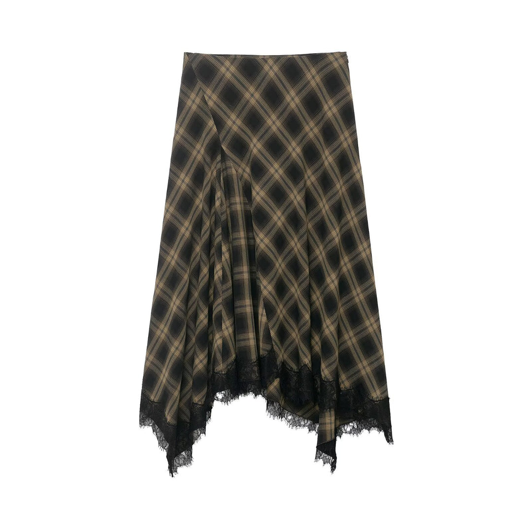 Damen Wickelrock mit eleganter Spitze und modernem Karomuster Echo Archiv