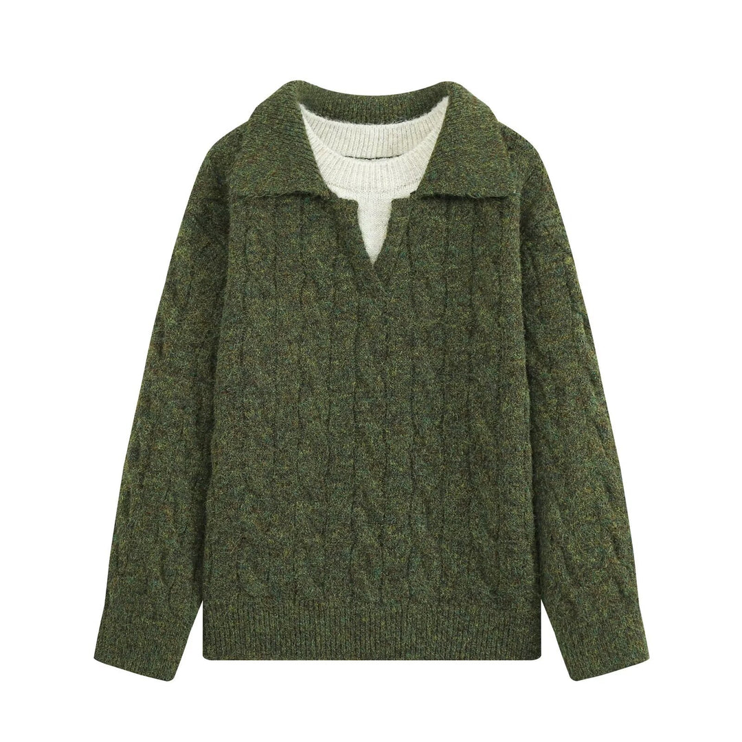 Damen Grobgestrickter Oversize-Pullover mit Polokragen und Zopfmuster Echo Archiv