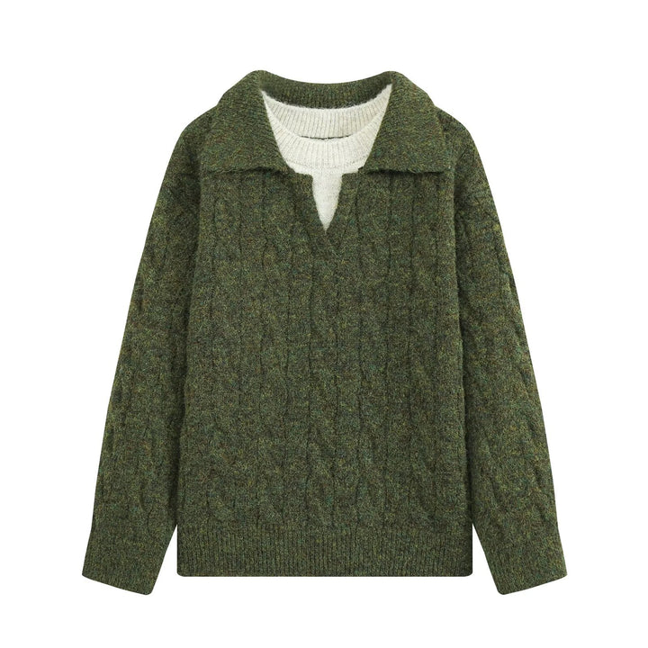 Damen Grobgestrickter Oversize-Pullover mit Polokragen und Zopfmuster Echo Archiv