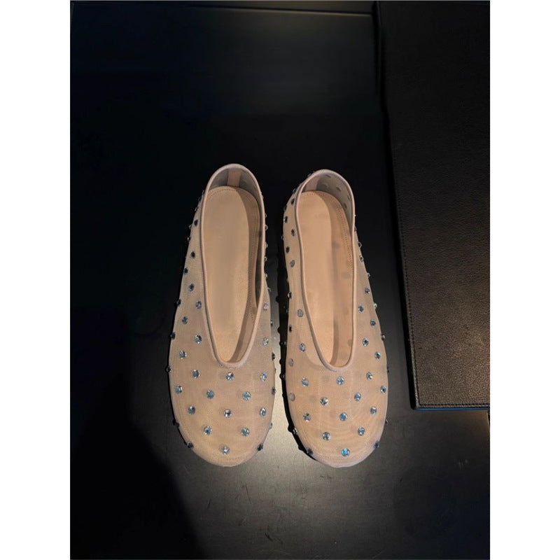 Damen Transparente Mesh‑Ballerinas mit funkelnden Strassapplikationen Echo Archiv